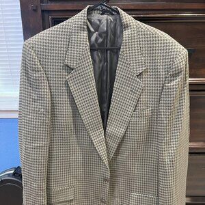 Nino Cerruti Rue Royal Blazer Mens 48 L 2 button Neutral plaid tan olive
